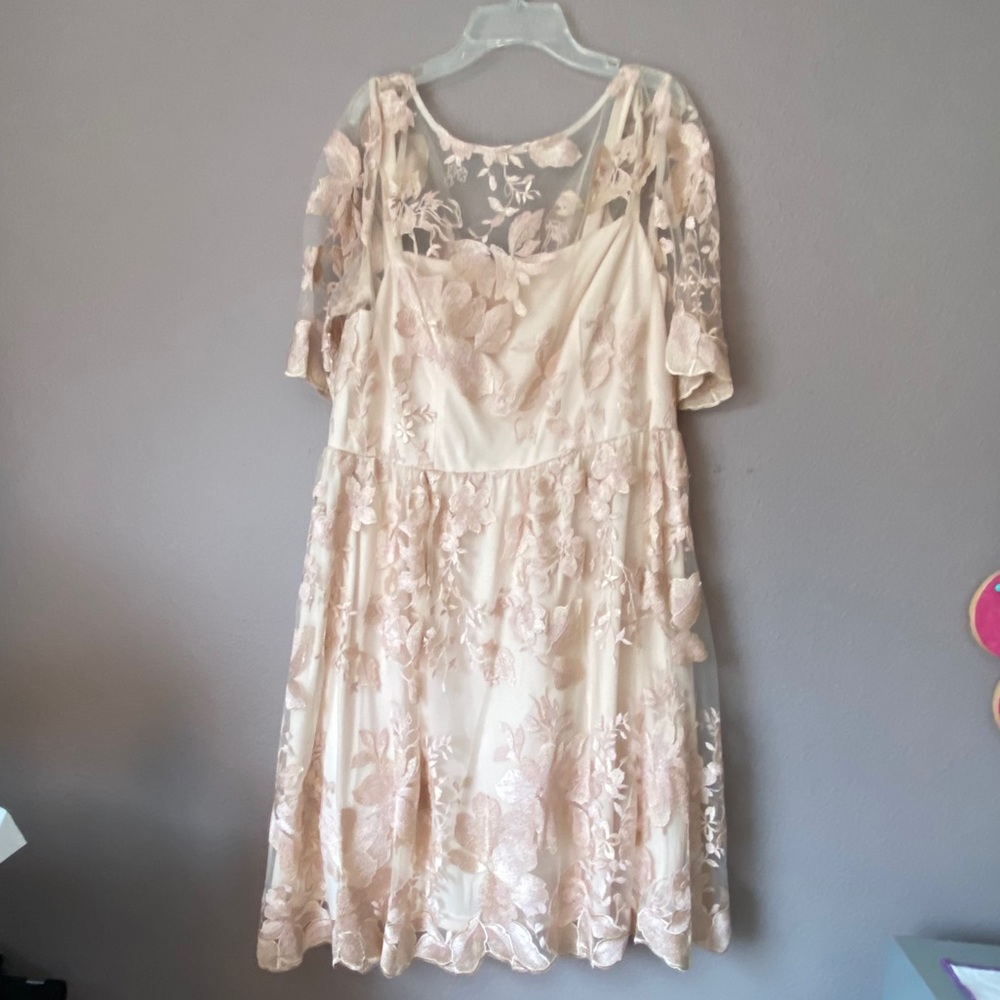 Floral Lace Dress Illusion Tea Length Sheer